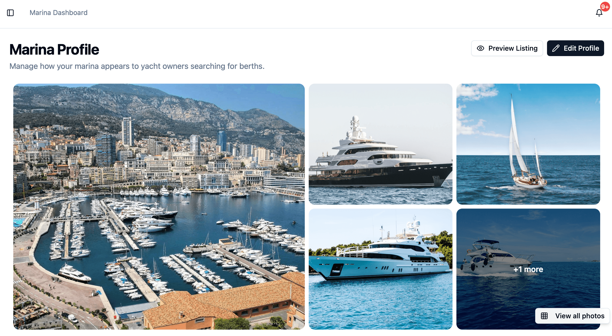 Marina Profile with photo gallery